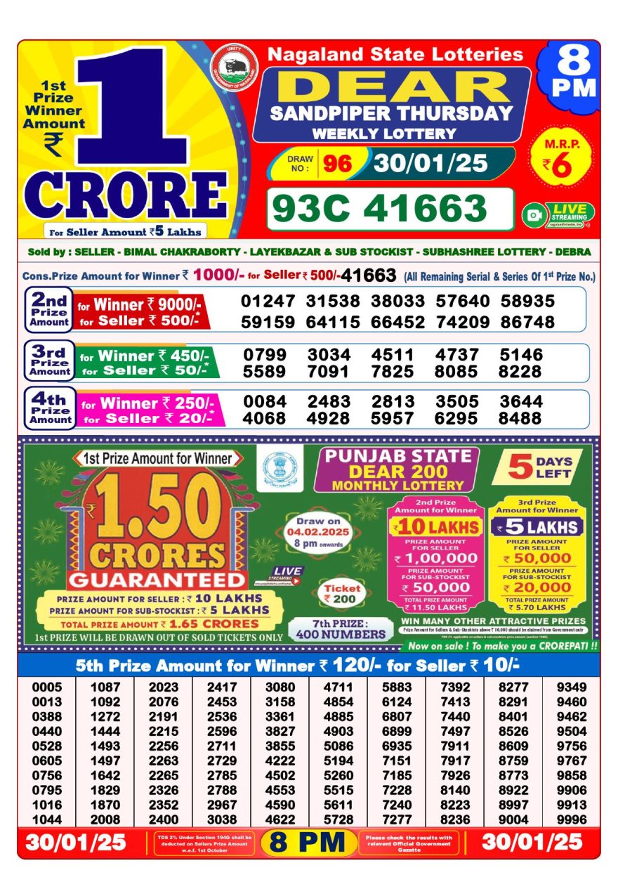 Lottery Result Today January 30, 2025