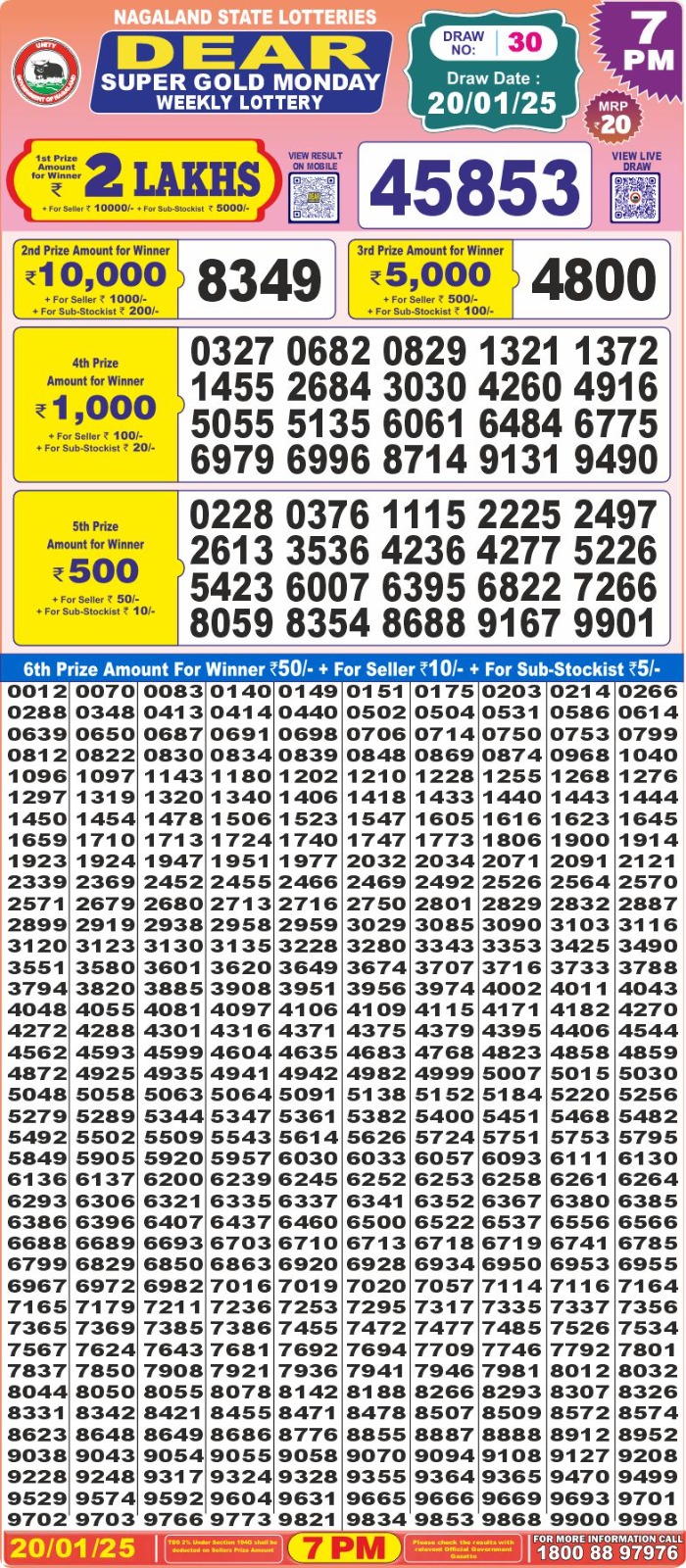 Lottery Result Today January 20, 2025