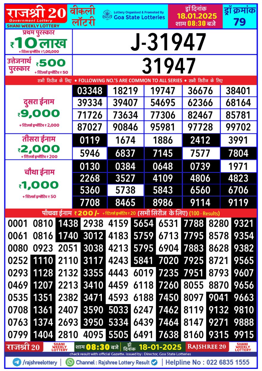 Lottery Result Today January 18, 2025