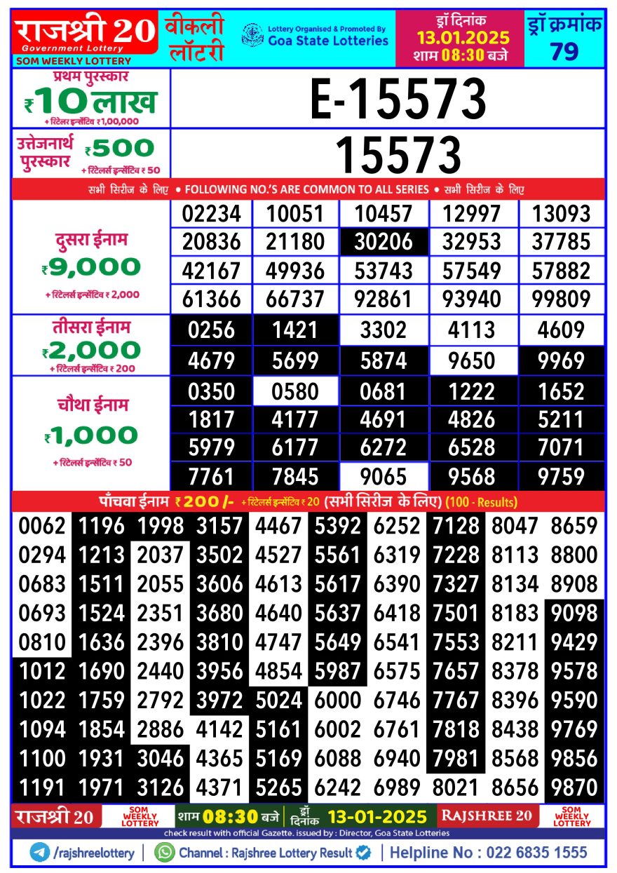 Lottery Result Today January 13, 2025