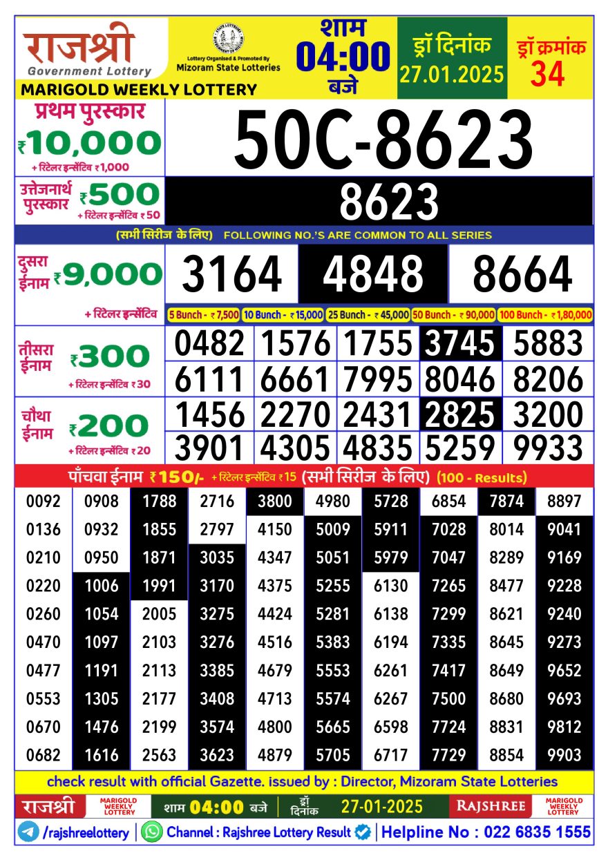 Lottery Result Today January 27, 2025