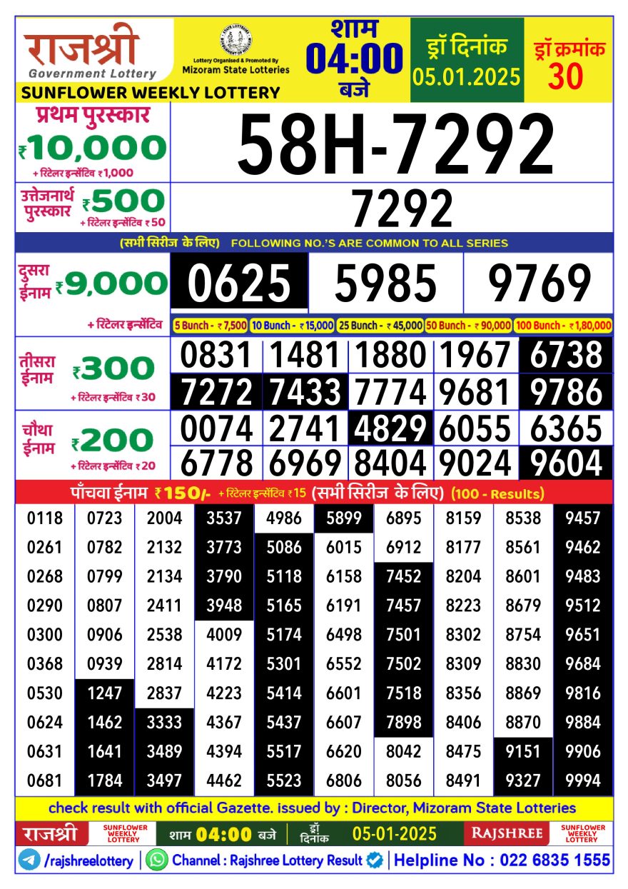 Lottery Result Today January 5, 2025