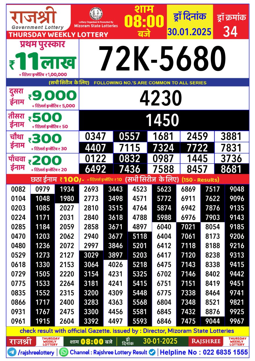 Lottery Result Today January 30, 2025