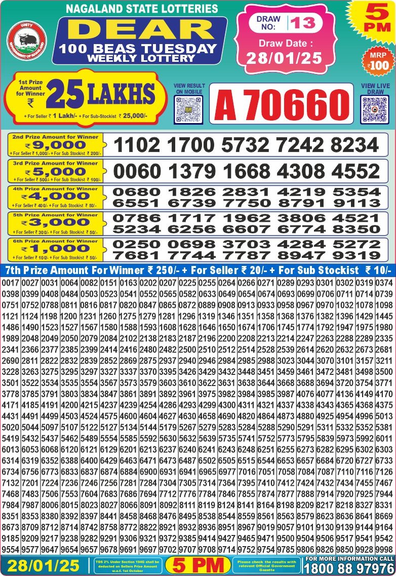 Lottery Result Today January 28, 2025