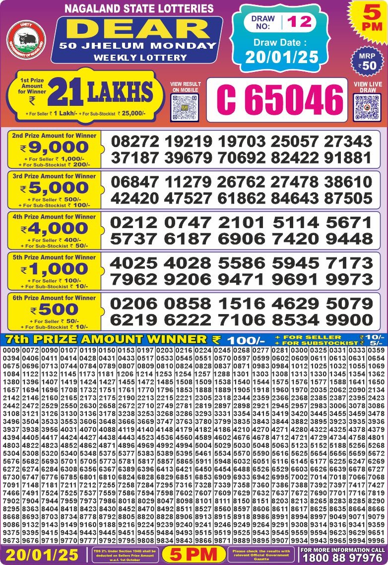 Lottery Result Today January 20, 2025