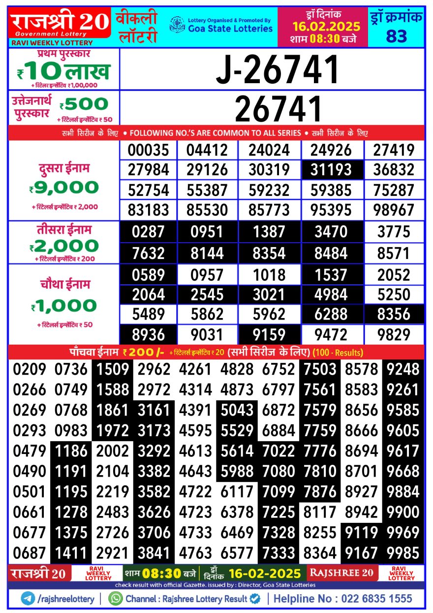 Lottery Result Today February 16, 2025