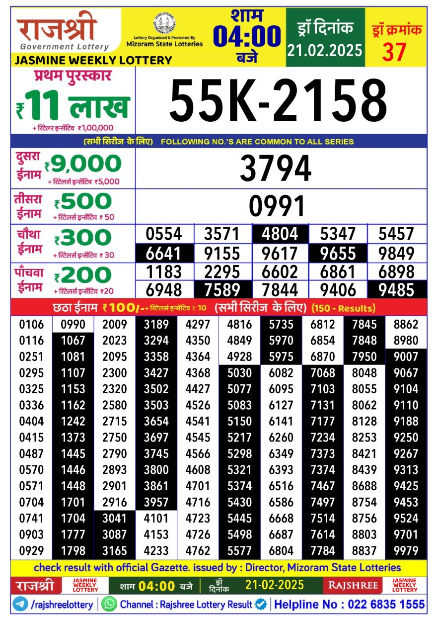 Lottery Result Today February 21, 2025