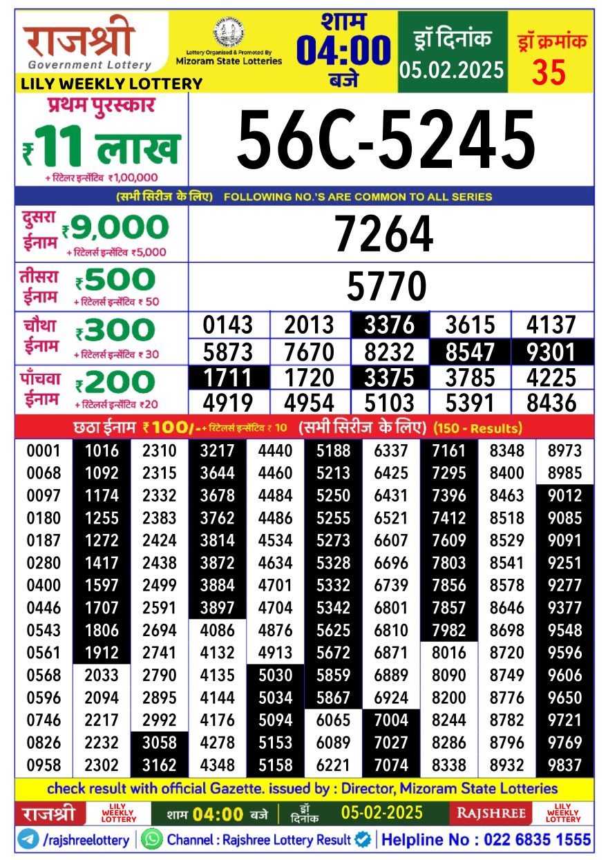 Lottery Result Today February 5, 2025